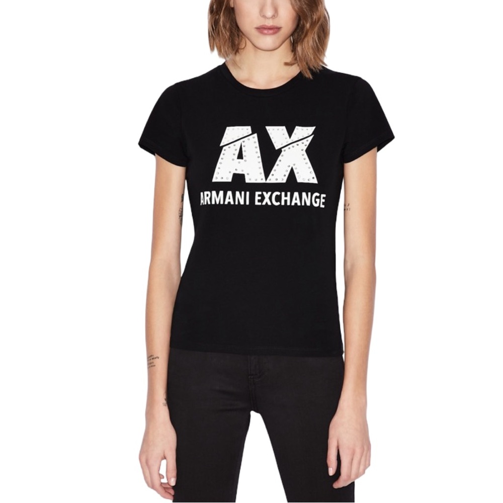 A|X Armani Exchange Short sleeve T-shirt black w/ White Logo - Sz L